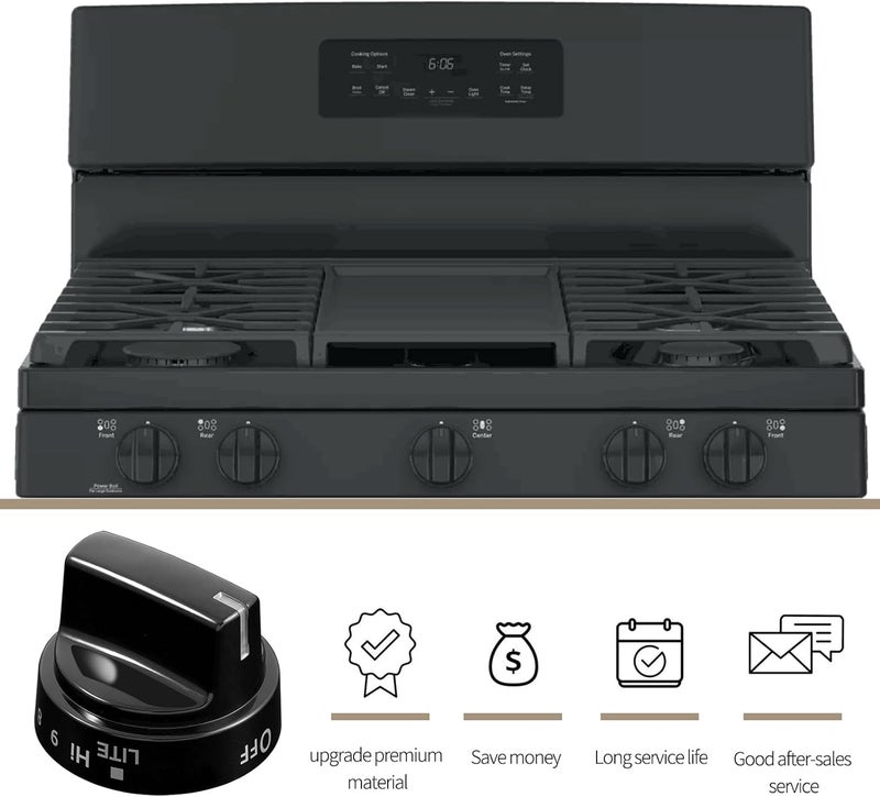 atgestore WB03X24759 Stove Knobs Replacement for GE Stove Parts KIP 5G92 222D5793 Cooktop Knobs GE Range Oven Parts Black Plastic Surface Burner Control Knob Range Burner Knobs 5 Pcs - Image 5